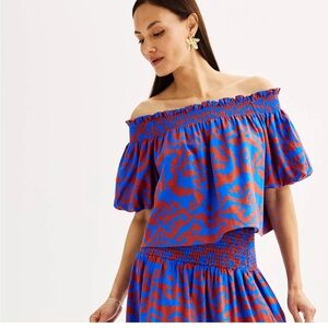 Nine West Blue and Rust 2 Piece Skirt and  Off-Shoulder Shirt Set Size L